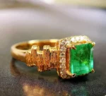 Yellow Gold Emerald and Diamond Ring