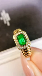 Yellow Gold Vintage Emerald and Diamond Ring - Image 2