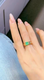 Yellow Gold Emerald and Diamond Engagement Ring - Image 5