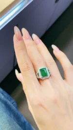 Radiant White Gold Emerald and Diamond Ring - Image 5