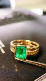 Yellow Gold Emerald Engagement Ring - Image 3