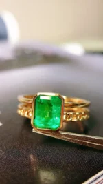 Yellow Gold Emerald Engagement Ring - Image 2