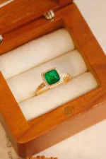 Yellow Gold Swat Emerald and Diamond Ring - Image 2