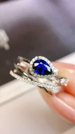 White Gold Sapphire and Diamond Ring - Image 2