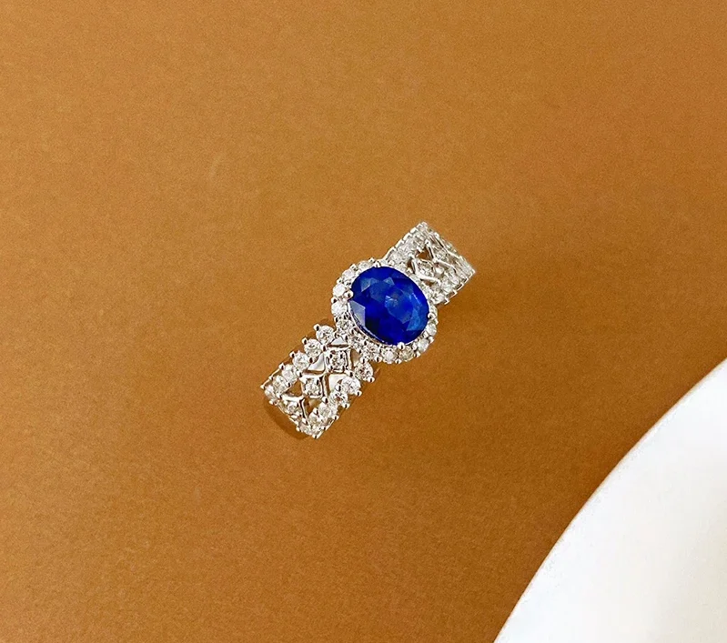 White Gold Sapphire and Diamond Classic Ring