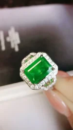 Radiant White Gold Emerald and Diamond Ring - Image 2