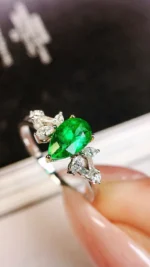 White Gold Emerald Pear Engagement Ring - Image 3