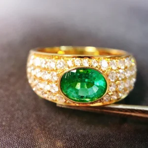 Yellow Gold Emerald and Diamond Ring