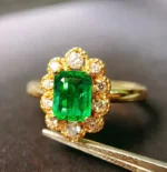 Yellow Gold Emerald and Diamond Flower Ring