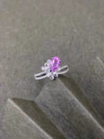 White Gold Pink Sapphire and Diamond Engagement Ring - Image 4