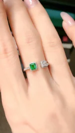 White Gold Diamond and Emerald Engagement Ring - Image 4