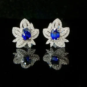 White Gold Maple Leaf Diamond and Sapphire Earrings