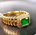 Yellow Gold Vintage Emerald and Diamond Ring