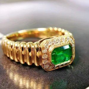 Yellow Gold Vintage Emerald and Diamond Ring