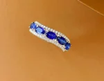 White Gold Sapphire and Diamond Wave Ring