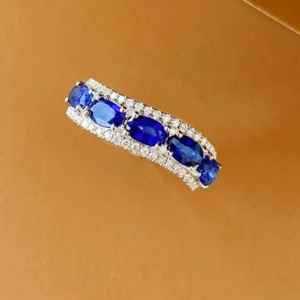 White Gold Sapphire and Diamond Wave Ring