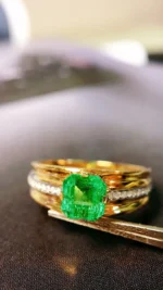 Yellow Gold Emerald and Diamond Engagement Ring - Image 2