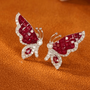 White Gold Butterfly Diamond and Ruby Earrings