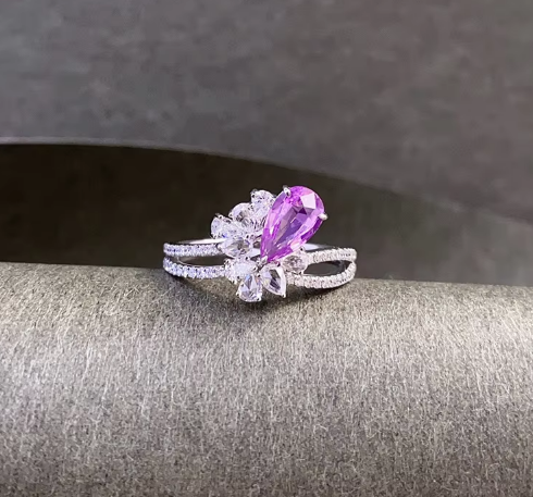 White Gold Pink Sapphire and Diamond Engagement Ring