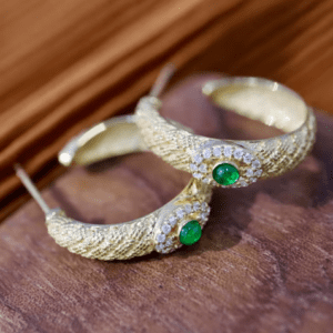 Gold Emerald Diamond Earrings Vintage Style