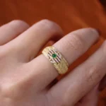 Gold Emerald Diamond Earrings Vintage Style - Image 7