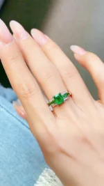 White Gold Emerald Ring with Natural Diamond Accent - Image 5