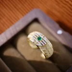 Gold Emerald Diamond Earrings Vintage Style - Image 4