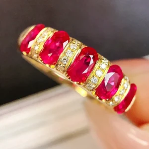 Yellow Gold Ruby Ring with Natural Diamond Accent