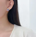 Sapphire Flower Stud Earrings in White Gold - Image 5