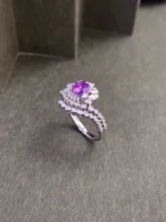 Romantic White Gold Pink Sapphire Ring with Diamond - Image 3