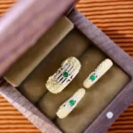 Gold Emerald Diamond Earrings Vintage Style - Image 5