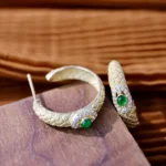 Gold Emerald Diamond Earrings Vintage Style - Image 3