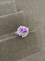 Romantic White Gold Pink Sapphire Ring with Diamond - Image 2