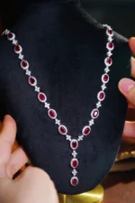 Elegant 18K White Gold Ruby and Diamond Necklace - Image 2