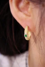 Gold Emerald Diamond Earrings Vintage Style - Image 6