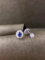 Sapphire Flower Stud Earrings in White Gold - Image 3