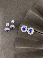 Sapphire Flower Stud Earrings in White Gold - Image 4