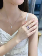 Romantic White Gold Pink Sapphire Ring with Diamond - Image 5