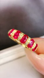Yellow Gold Ruby Ring with Natural Diamond Accent - Image 2