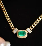 Luxury Yellow Gold Necklace with Emerald and Diamond