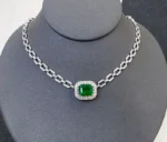 Elegant White 18K Gold Necklace with Natural Emerald