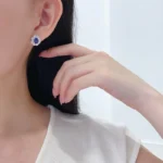 Sapphire Flower Stud Earrings in White Gold - Image 6