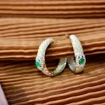 Gold Emerald Diamond Earrings Vintage Style - Image 2