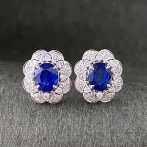 Sapphire Flower Drop Earrings in White Gold