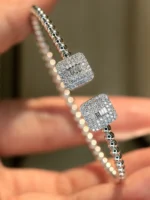 Diamond Square 18K White Gold Bangle - Image 2