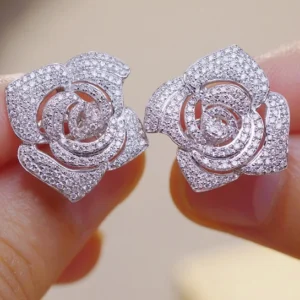 Real Diamond Rose Earrings