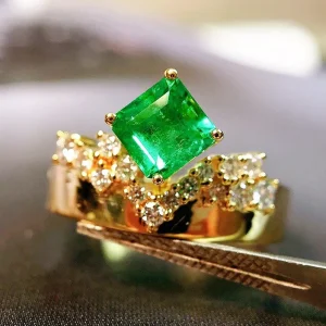 Gold Vintage Emerald Diamond Engagement Ring