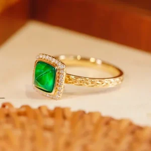 Yellow Gold Swat Emerald and Diamond Ring
