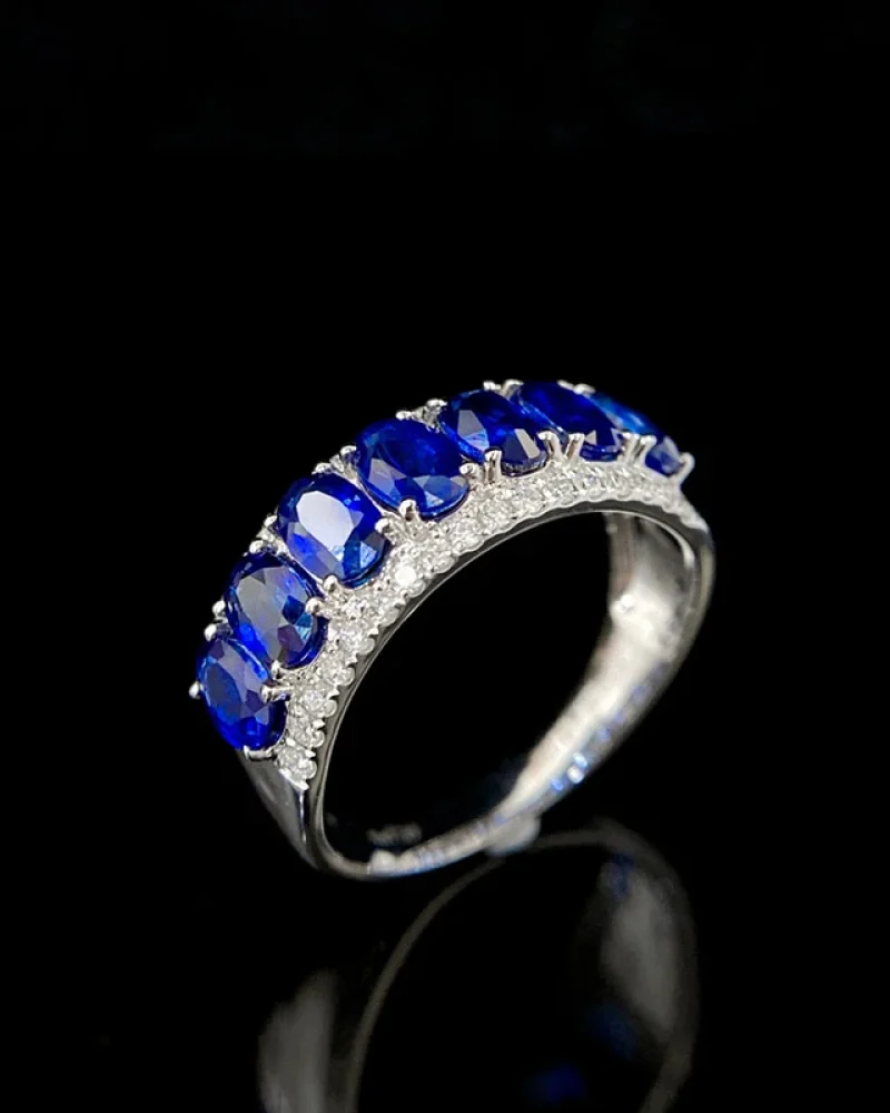 Luxury Sapphire Diamond White Gold Ring