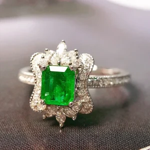 Gold Real Emerald Diamond Engagement Ring